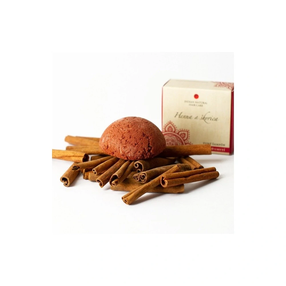 Indian Natural Hair Care - HENNA & ŠKORICA - tuhý šampón pre normálne a jemné vlasy