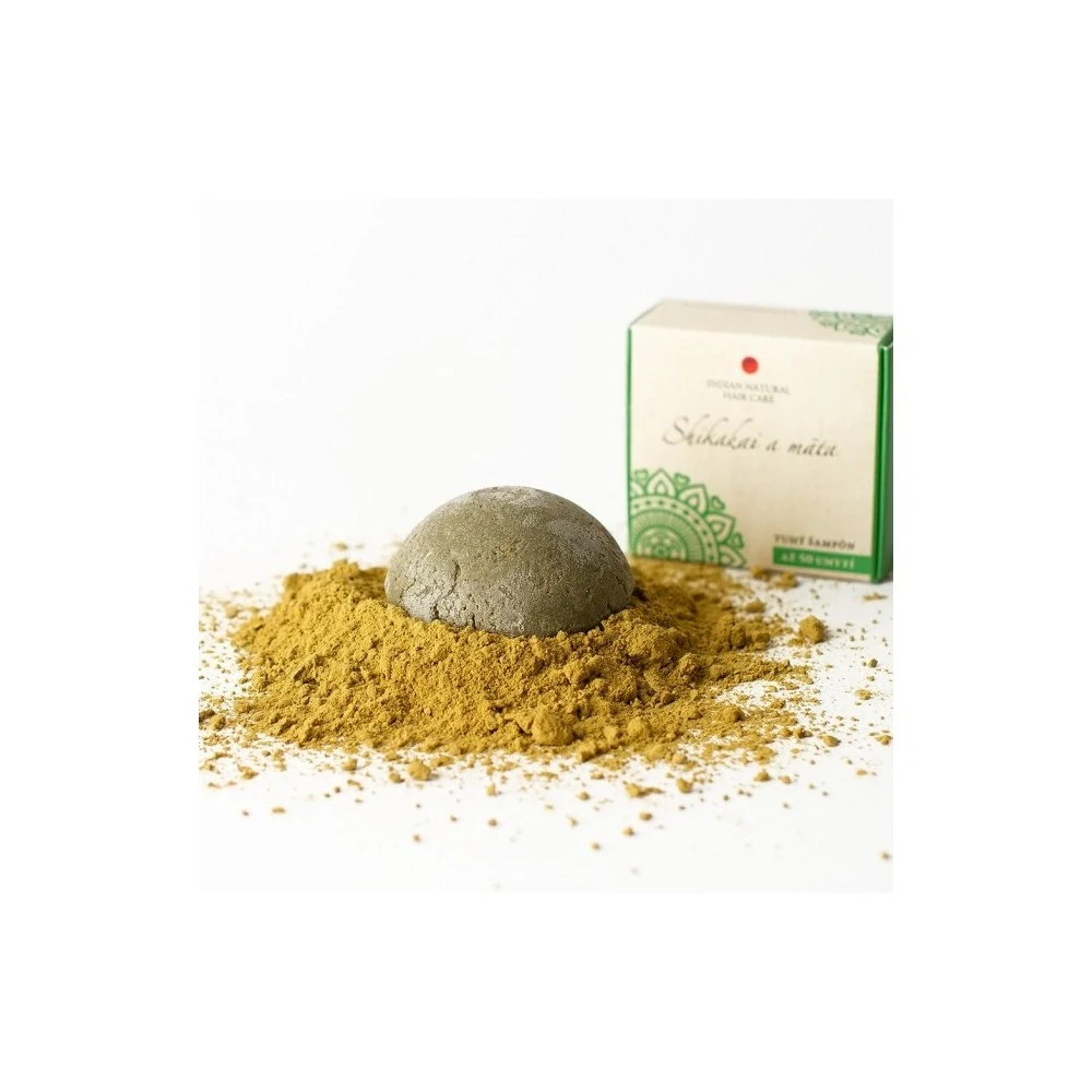 Indian Natural Hair Care - SHIKAKAI & MÄTA - tuhý šampón pre normálne až mastné vlasy so sklonom k lupinám