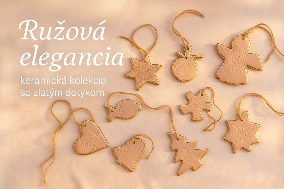 Hand - made - Vianočná keramická sada Ružová elegancia 