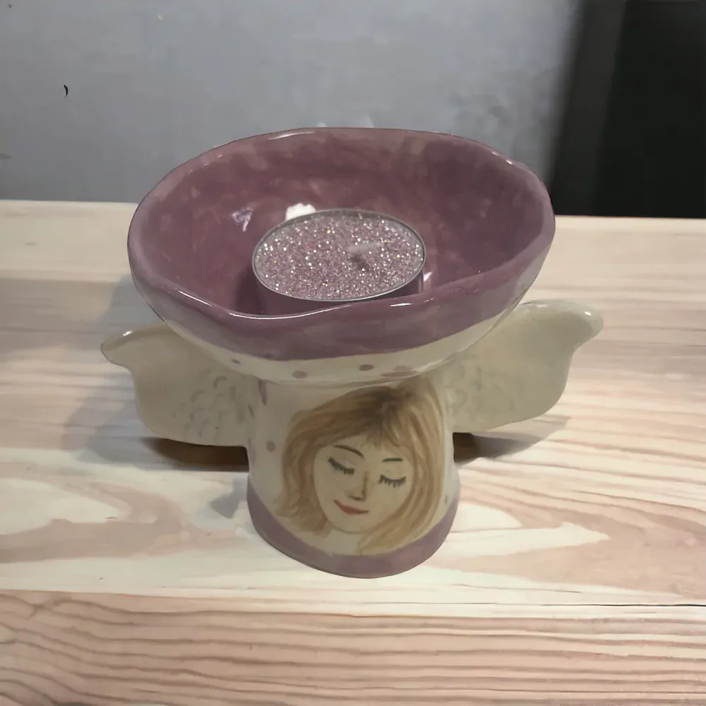 Hand - made - Keramický svietnik ružová Anjelka svetla