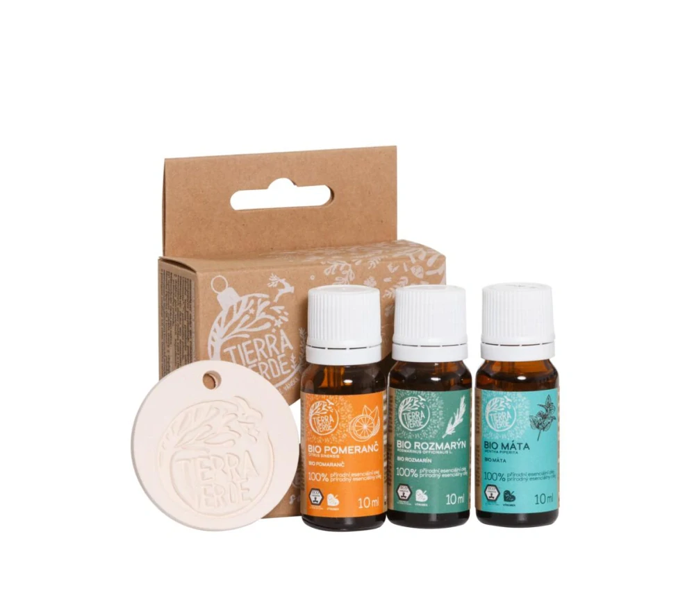 Tierra Verde - Zimná sada BIO esenciálnych olejov s odparovačom (krabička 3 ks)
