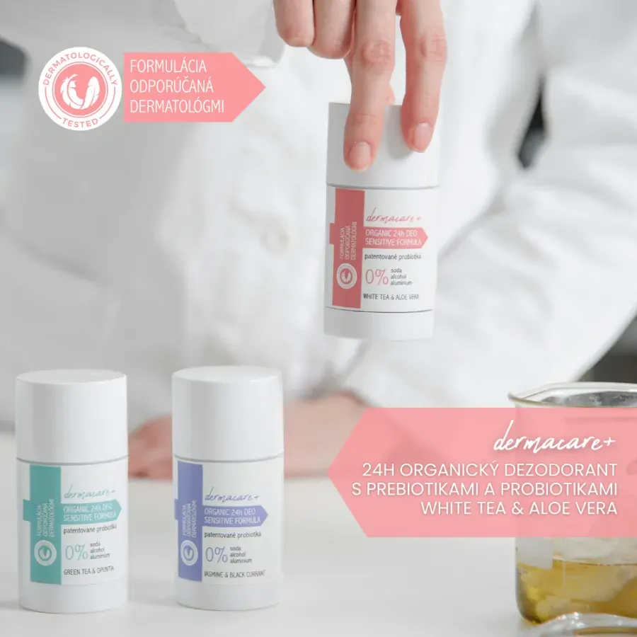 Soaphoria - DERMACARE+ 24h Organický dezodorant s prebiotikami a probiotikami - White Tea & Aloe Vera