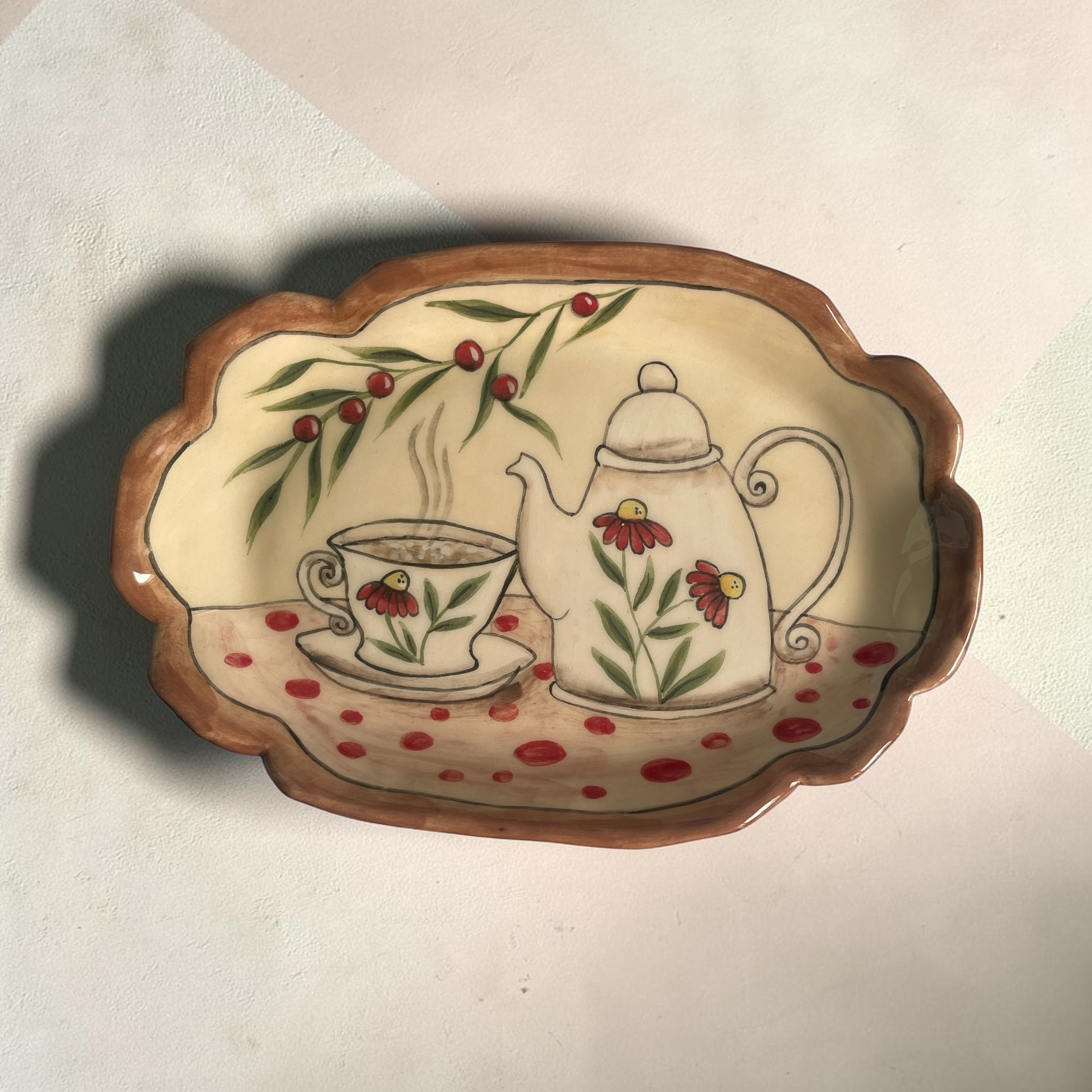 Hand - made - Keramická tácka Čaj o piatej