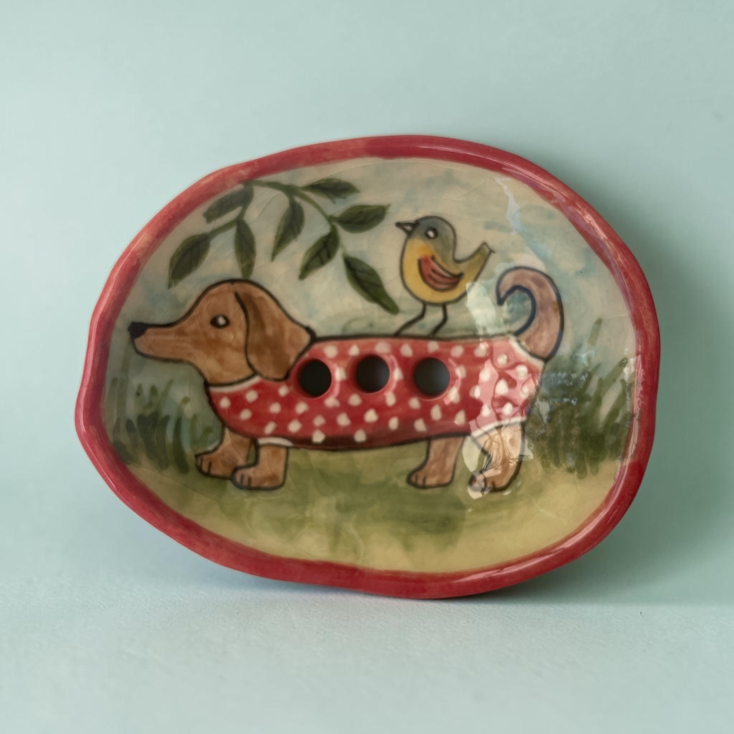 Hand - made - Mydelnička Psík a vtáčik