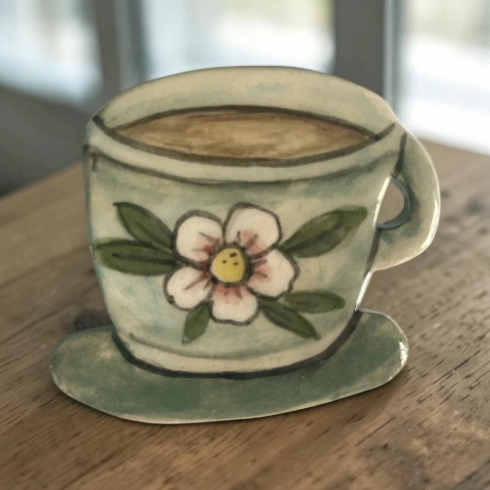 Hand - made - Keramická brošňa Šálka vidieckej pohody