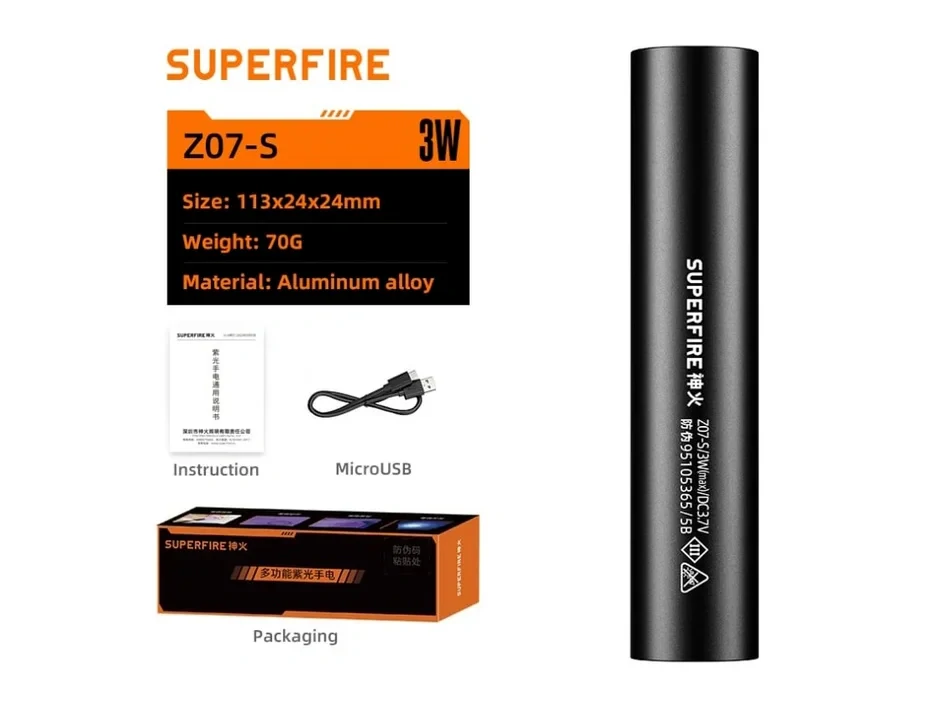 UV svietidlo- SUPERFIRE Z07-S (365 nm)