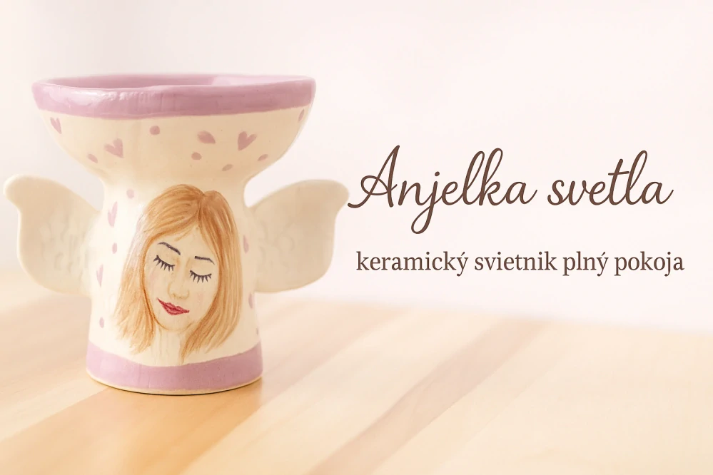 Hand - made - Keramický svietnik ružová Anjelka svetla