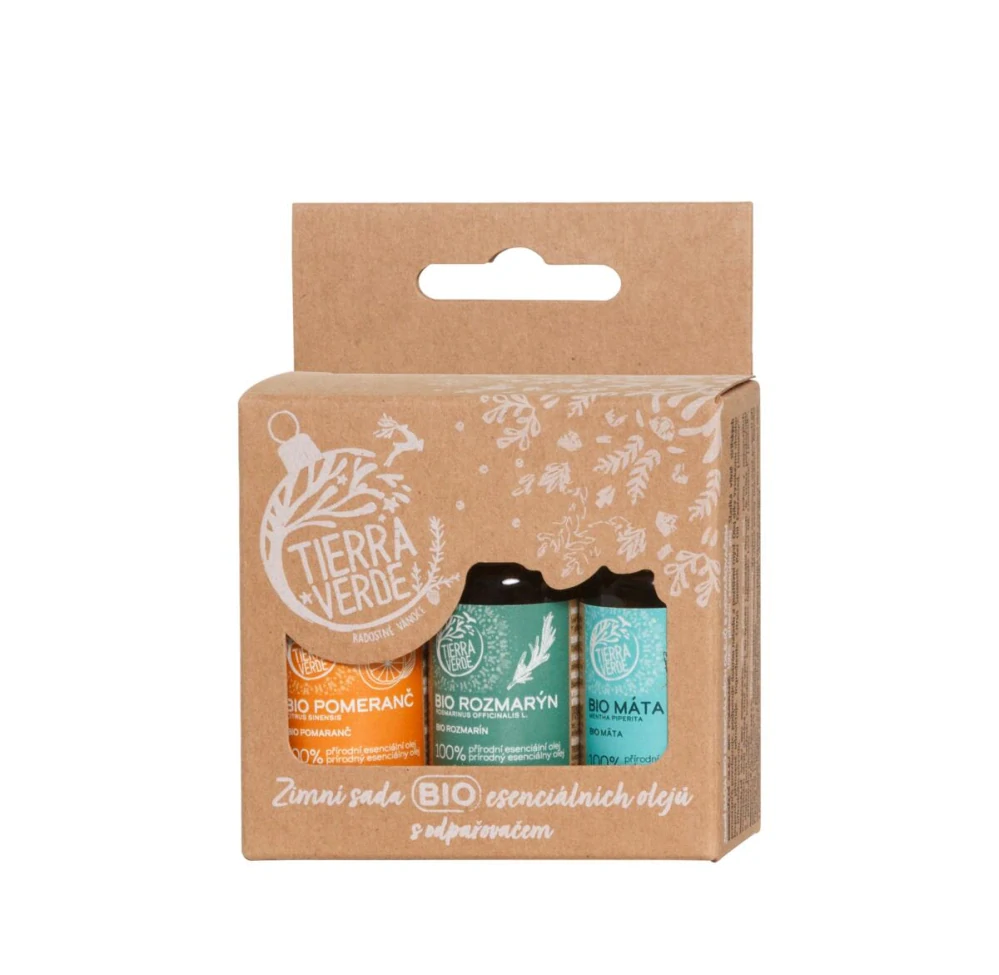 Tierra Verde - Zimná sada BIO esenciálnych olejov s odparovačom (krabička 3 ks)