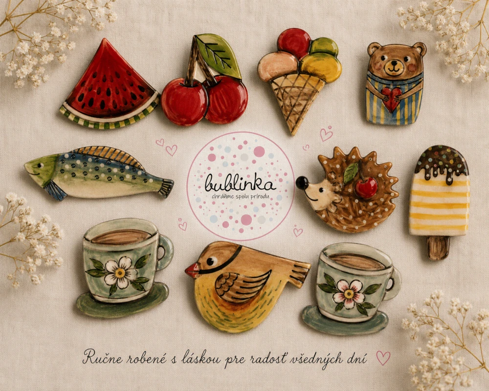 Hand - made - Keramická brošňa Letná zmrzlina