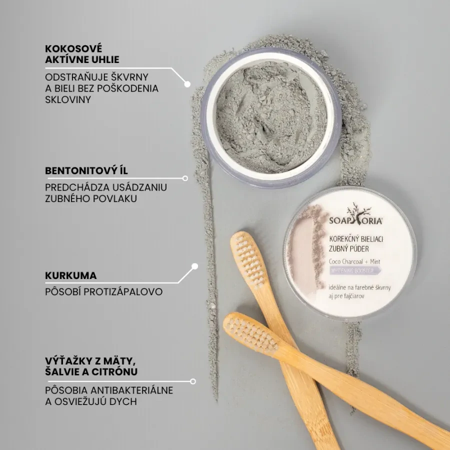 Soaphoria - KOREKČNÝ BIELIACI ZUBNÝ PÚDER – coco charcoal & mint