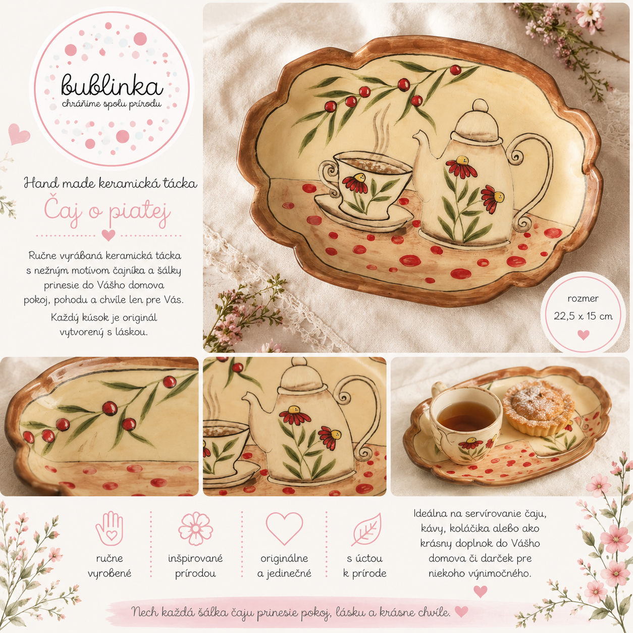 Hand - made - Keramická tácka Čaj o piatej