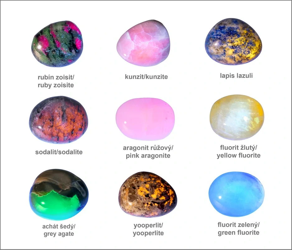 Zbierka tromlovaných kameňov - Mincool® Fluorescenčné minerály