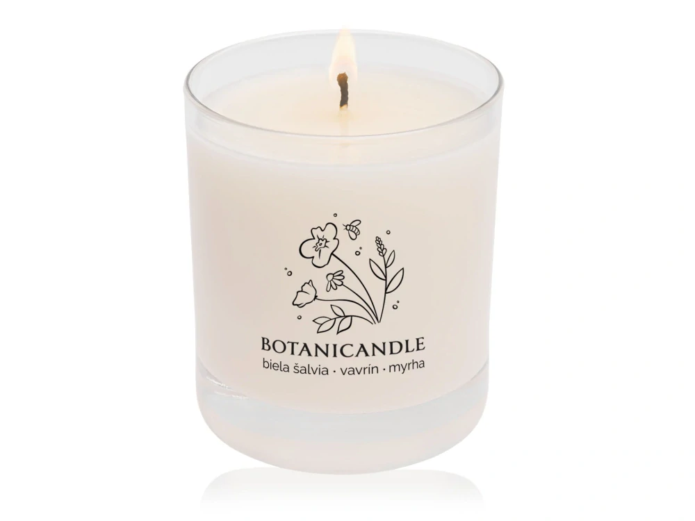 Botanicandle - Sviečka s ozdobným viečkom Biela šalvia • vavrín • myrha