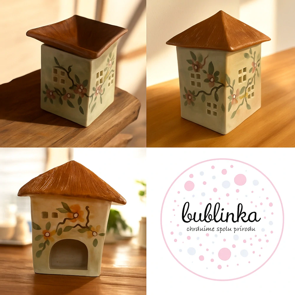 Hand - made - Keramický svietnik & aromalampa Kvetinový domček harmónie