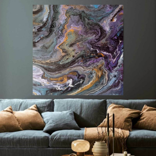 Abstraktný obraz - acrylic pouring VESMÍRNE TAJOMSTVO, veľký