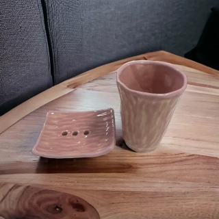 Hand - made -Sada mydelnička a pohár - Jemná ružová harmónia