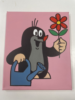 Hand - made - Obraz Krtko a kvetinka