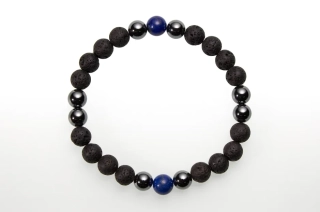 Náramok Láva čierna s Lapisom gulička pánsky, 8mm