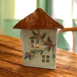 Hand - made - Keramický svietnik & aromalampa Kvetinový domček harmónie