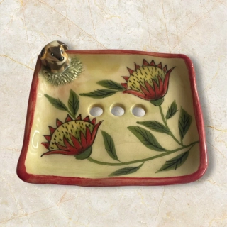 Hand - made - Mydelnička Psík v kvitnúcej záhrade