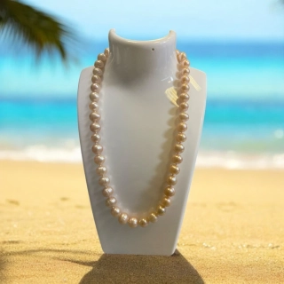 Náhrdelník Perly marhuľové, gulička 9x9mm 47 cm