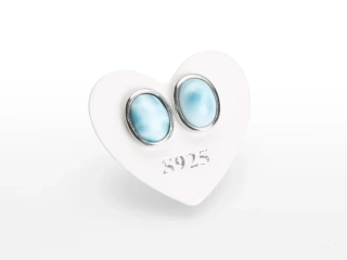 Náušnice Larimar ovál 6x8 mm, Ag 925/1000