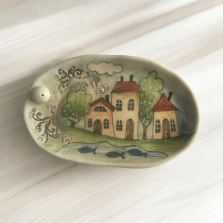 Hand - made - Stojan na vonné tyčinky, Rozprávková dedinka