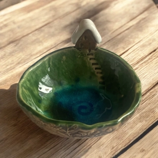 Hand - made - Keramický svietnik Zelené jazierko pri chalúpke
