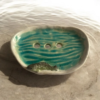 Hand - made - Mydelnička Modré jazierko s rybkou