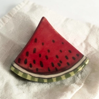 Hand - made - Keramická brošňa Šťavnatý melón