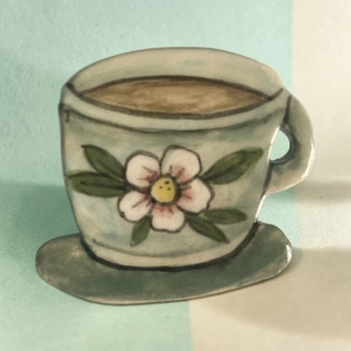 Hand - made - Keramická brošňa Šálka vidieckej pohody